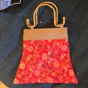 Vintage Bamboo Handle Bag with Dragons
